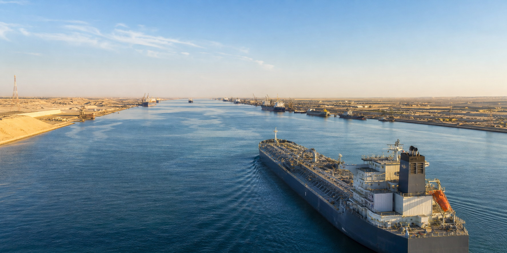 Commercial vessel transiting an Egyptian maritime corridor